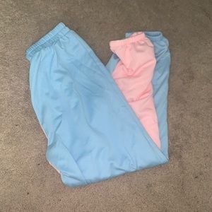 blue and pink sweatpants